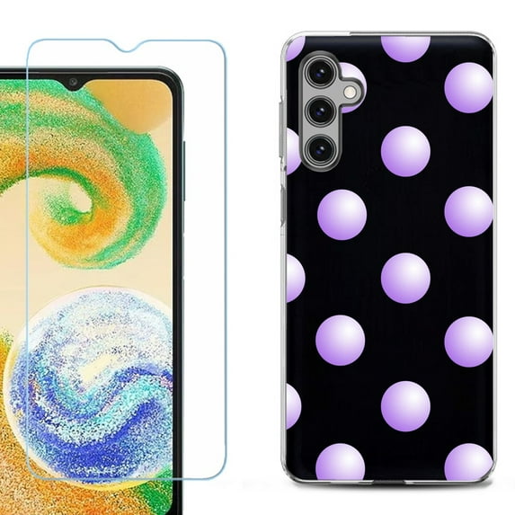 For Samsung Galaxy A16 5G Phone Case Cover, Shockproof Case with Tempered Glass Screen Protector, by OneToughShield - Polka Dot / Purple