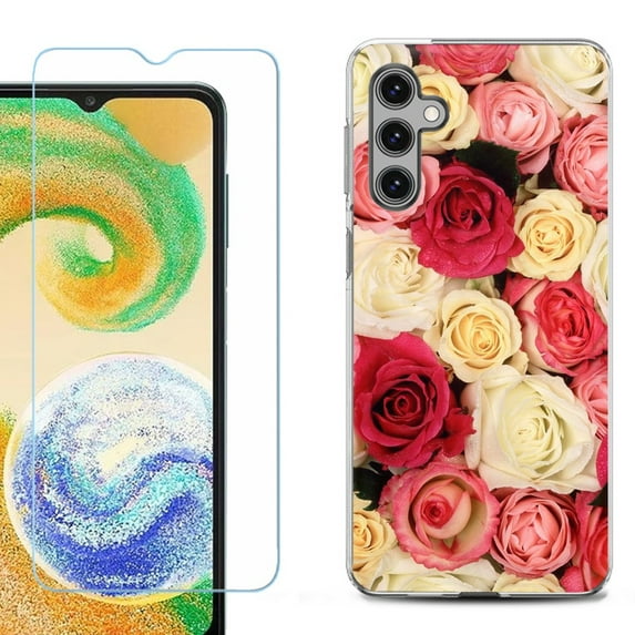For Samsung Galaxy A16 5G Phone Case Cover, Shockproof Case with Tempered Glass Screen Protector, by OneToughShield - Rose Bouquet