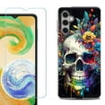 thumbnail image 1 of For Samsung Galaxy A16 5G Phone Case Cover, Shockproof Case with Tempered Glass Screen Protector, by OneToughShield - Skull Flower, 1 of 3