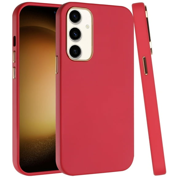 For Samsung Galaxy A16 5G Slim Classic Hybrid Around Rubber Gummy Gel Slick Hard PC Silicone TPU Chromed Button Cover, XPM Phone Case [Red]