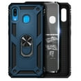thumbnail image 1 of For Samsung Galaxy A20 Case with Tempered Glass Screen Protector (Full Coverage), Nagebee Military Armor [Magnetic Ring Holder & Kickstand] Shockproof Protective Cover (Navy Blue), 1 of 5