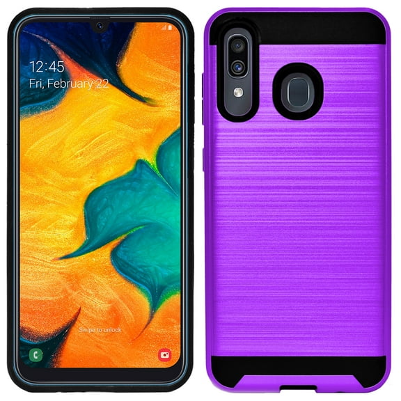 For Samsung Galaxy A20 / SM-A205 Dual layer Metal Brushed Shockproof Armor Hybrid Case Cover