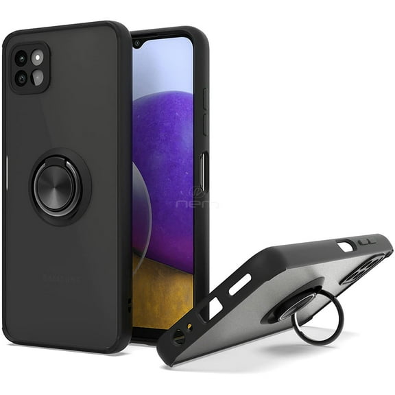 For Samsung Galaxy A22 5G Impact Metal Ring Holder Stand Magnetic Car Mount Protective Hybrid Case Cover Black