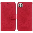 thumbnail image 1 of For Samsung Galaxy A22 5G Wallet Case, Butterfly & Rose Embossed Leather Magnetic Flip Phone Case Kickstand Cover Card Cash Pocket Protective Case+Hand Strap,Red, 1 of 10