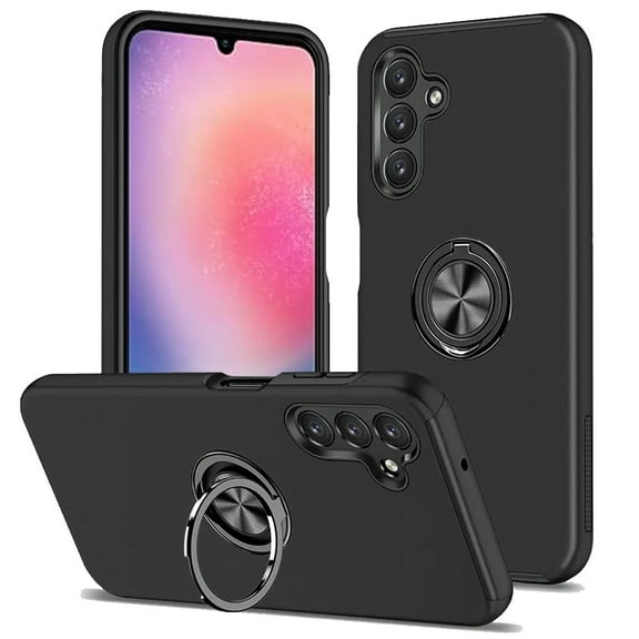 For Samsung Galaxy A25 5G Hybrid 360 Degree Rotatable Metal Invisible Ring Stand Holder Fit Magnetic Car Mount Slim Cover ,Xpm Phone Case [ Black ]
