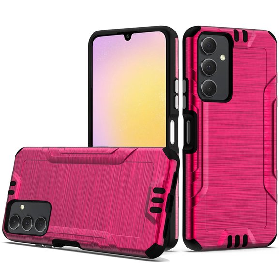 For Samsung Galaxy A25 5G Strong Tough Metallic Brush Texture Design Hybrid Dual Layers Hard PC + TPU Rubberized Silicone Cover ,Xpm Phone Case [ Hot Pink ]
