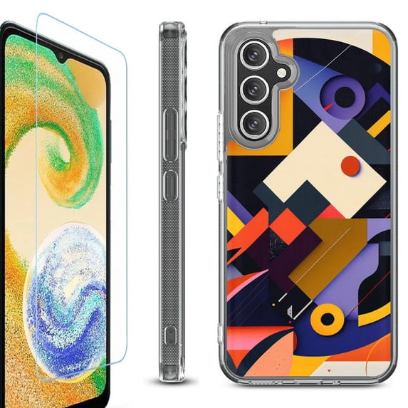 For Samsung Galaxy A26 5G Phone Case Cover, Shockproof Bumper Hybrid Case with Tempered Glass Screen Protector, by OneToughShield - Abstract Art