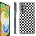 thumbnail image 1 of For Samsung Galaxy A26 5G Phone Case Cover, Shockproof Bumper Hybrid Case with Tempered Glass Screen Protector, by OneToughShield - Checker B/W, 1 of 3
