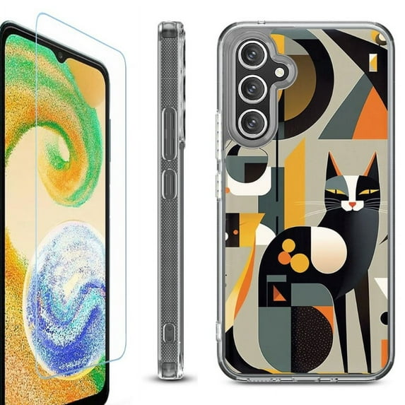 For Samsung Galaxy A26 5G Phone Case Cover, Shockproof Bumper Hybrid Case with Tempered Glass Screen Protector, by OneToughShield - Chill Cat