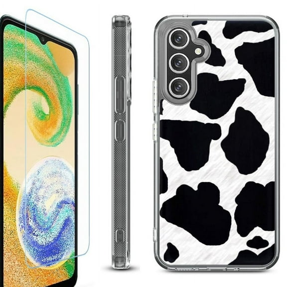 For Samsung Galaxy A26 5G Phone Case Cover, Shockproof Bumper Hybrid Case with Tempered Glass Screen Protector, by OneToughShield - Cow Skin Design
