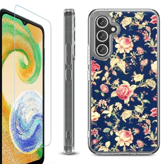 For Samsung Galaxy A26 5G Phone Case Cover, Shockproof Bumper Hybrid Case with Tempered Glass Screen Protector, by OneToughShield - Floral Garden