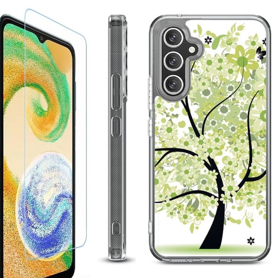 For Samsung Galaxy A26 5G Phone Case Cover, Shockproof Bumper Hybrid Case with Tempered Glass Screen Protector, by OneToughShield - Green Tree