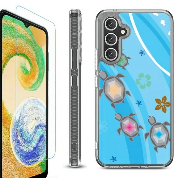 For Samsung Galaxy A26 5G Phone Case Cover, Shockproof Bumper Hybrid Case with Tempered Glass Screen Protector, by OneToughShield - Happy Turtle
