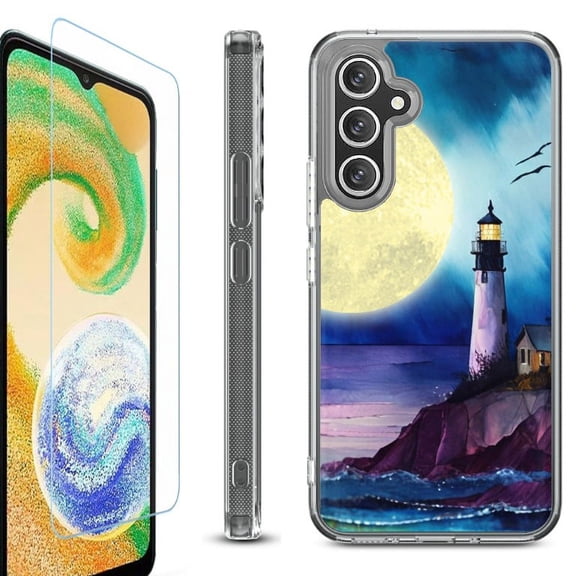 For Samsung Galaxy A26 5G Phone Case Cover, Shockproof Bumper Hybrid Case with Tempered Glass Screen Protector, by OneToughShield - Lighthouse Moon