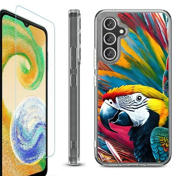 For Samsung Galaxy A26 5G Phone Case Cover, Shockproof Bumper Hybrid Case with Tempered Glass Screen Protector, by OneToughShield - Macaw