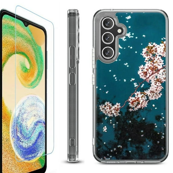 For Samsung Galaxy A26 5G Phone Case Cover, Shockproof Bumper Hybrid Case with Tempered Glass Screen Protector, by OneToughShield - Night Blossom