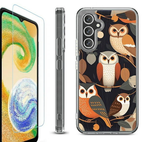 For Samsung Galaxy A26 5G Phone Case Cover, Shockproof Bumper Hybrid Case with Tempered Glass Screen Protector, by OneToughShield - Owl Mix