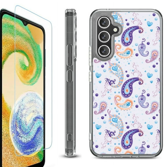 For Samsung Galaxy A26 5G Phone Case Cover, Shockproof Bumper Hybrid Case with Tempered Glass Screen Protector, by OneToughShield - Paisley Purple
