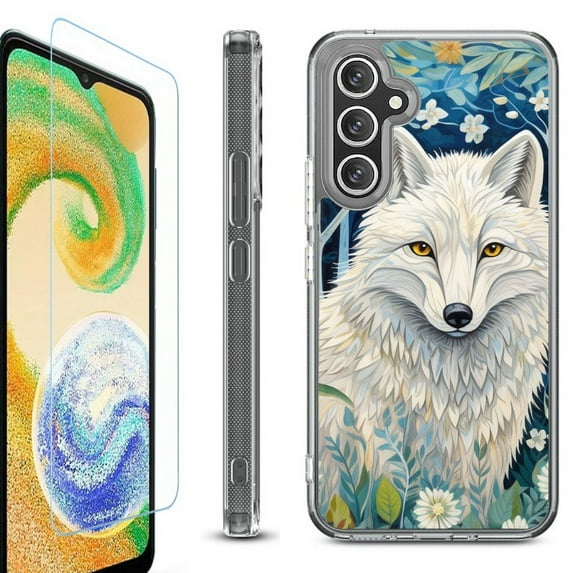 For Samsung Galaxy A26 5G Phone Case Cover, Shockproof Bumper Hybrid Case with Tempered Glass Screen Protector, by OneToughShield - Playful Wolf
