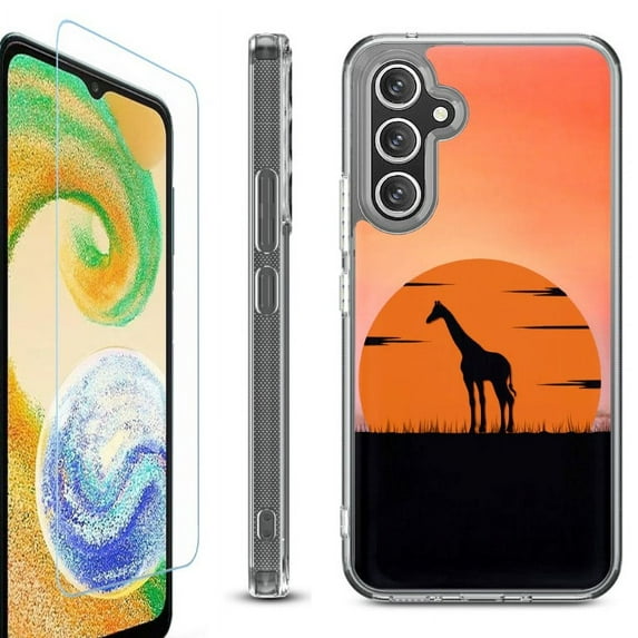 For Samsung Galaxy A26 5G Phone Case Cover, Shockproof Bumper Hybrid Case with Tempered Glass Screen Protector, by OneToughShield - Sunset Giraffe