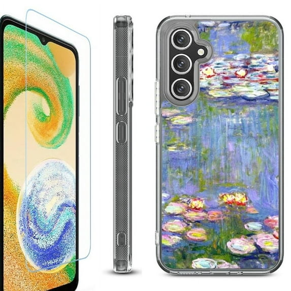 For Samsung Galaxy A26 5G Phone Case Cover, Shockproof Bumper Hybrid Case with Tempered Glass Screen Protector, by OneToughShield - Water Lilies