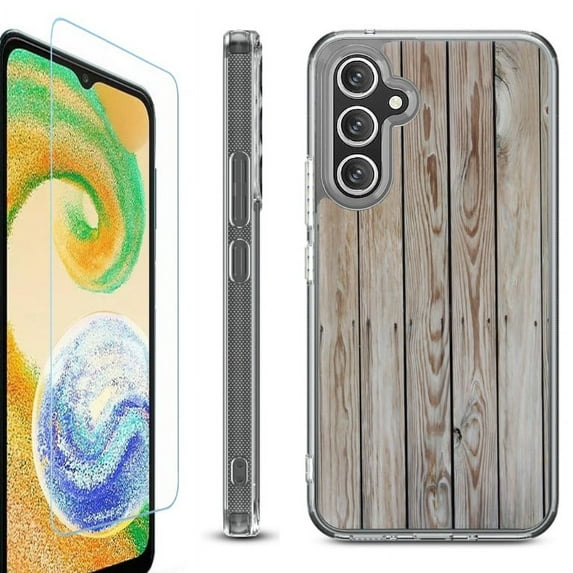For Samsung Galaxy A26 5G Phone Case Cover, Shockproof Bumper Hybrid Case with Tempered Glass Screen Protector, by OneToughShield - Wood Print