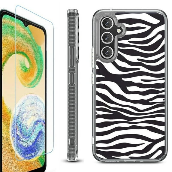 For Samsung Galaxy A26 5G Phone Case Cover, Shockproof Bumper Hybrid Case with Tempered Glass Screen Protector, by OneToughShield - Zebra B/W