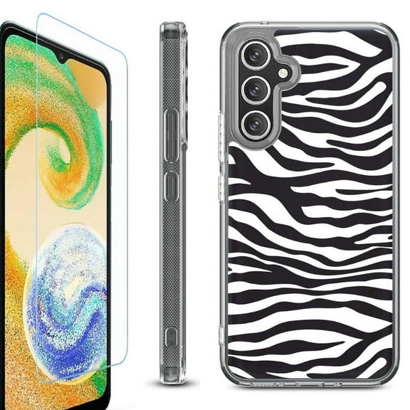For Samsung Galaxy A26 5G Phone Case Cover, Shockproof Bumper Hybrid Case with Tempered Glass Screen Protector, by OneToughShield - Zebra B/W