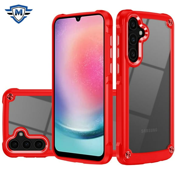 For Samsung Galaxy A26 Case, Ultimate Hybrid Transparent Rubber with Metal Buttons & Camera Edges, Hard TPU Frame Corner Bumper Phone Cover (Red)