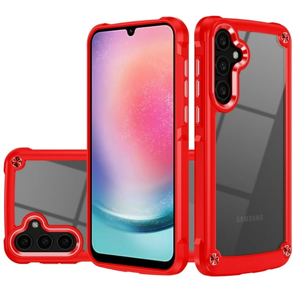 For Samsung Galaxy A26 Ultimate CaseX Transparent Hybrid Case with Metal Buttons And Camera Edges - Red