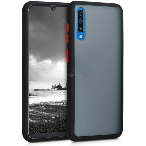 For Samsung Galaxy A30S / A50S / A50 Transparent Slim Matte Colored Frame Shockproof Hybrid Case Cover Black