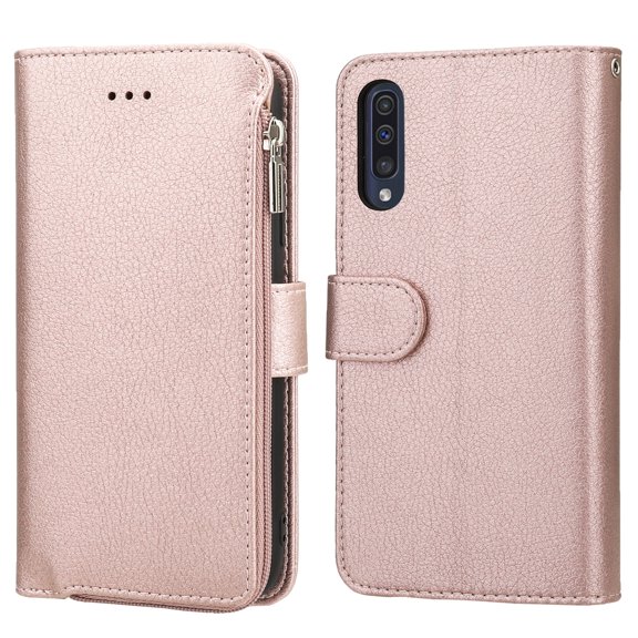 For Samsung Galaxy A30s / A50s Microfiber Zipper Horizontal Flip Leather Case