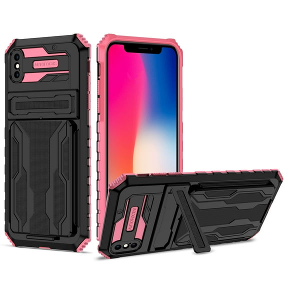 For Samsung Galaxy A32 5G Case, Heavy Duty Dual Layer Hybrid Rugged Shockproof Protective Cover with Kickstand & Card Slots, Pink