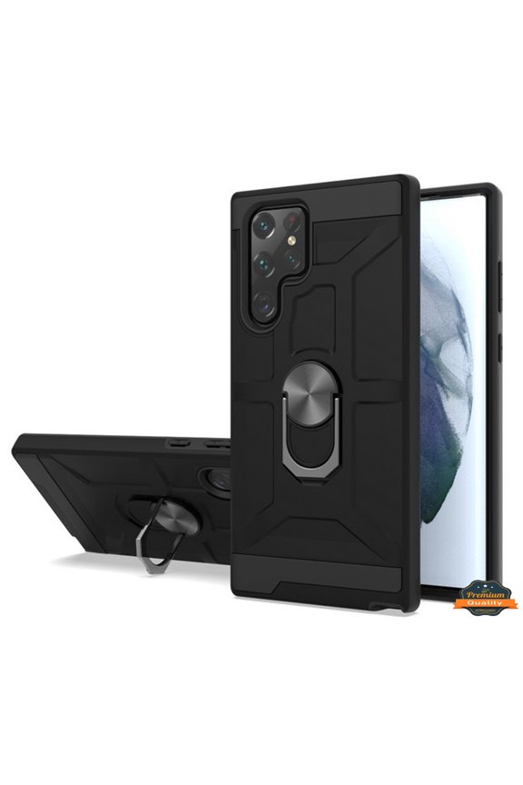 For Samsung Galaxy A32 5G Hybrid Ring Stand [360° Rotatable Ring Holder Magnetic Kickstand] Shockproof Hard Rubber TPU Phone Case Cover by Xpression - Black