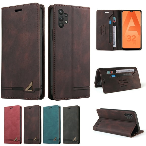 For Samsung Galaxy A32 5G Phone Case, Magnetic Folio Flip Solid Color Leather Wallet Cover RFID Blocking Card Cash Pocket Kickstand Protective Case For Samsung Galaxy A32 5G,Brown