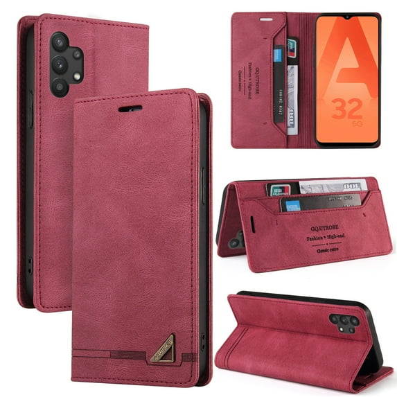 For Samsung Galaxy A32 5G Wallet Case,Solid Color Leather RFID Blocking Card Cash Pocket Magnetic Flip Holder Cover Folio Phone Pouch For Samsung Galaxy A32 5G,Red