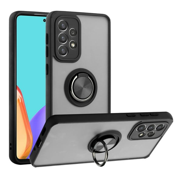 For Samsung Galaxy A33 5G / SM-A336 Impact Metal Ring Holder Stand Magnetic Car Mount Protective Hybrid Case Cover Black