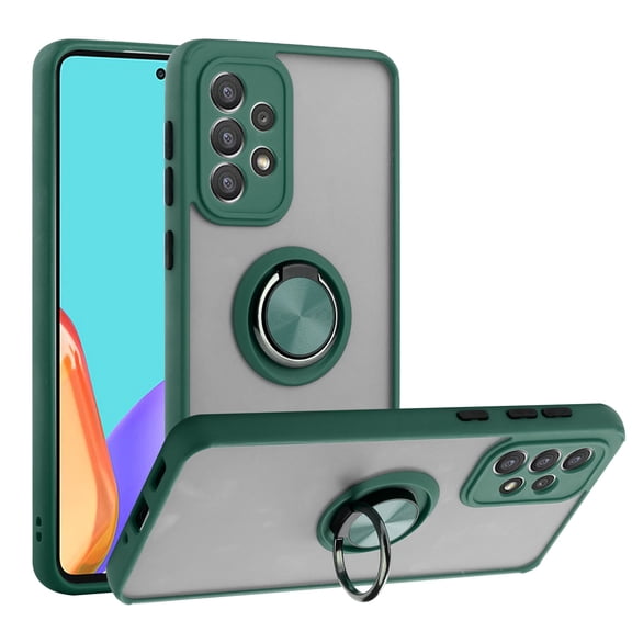 For Samsung Galaxy A33 5G / SM-A336 Impact Metal Ring Holder Stand Magnetic Car Mount Protective Hybrid Case Cover Green