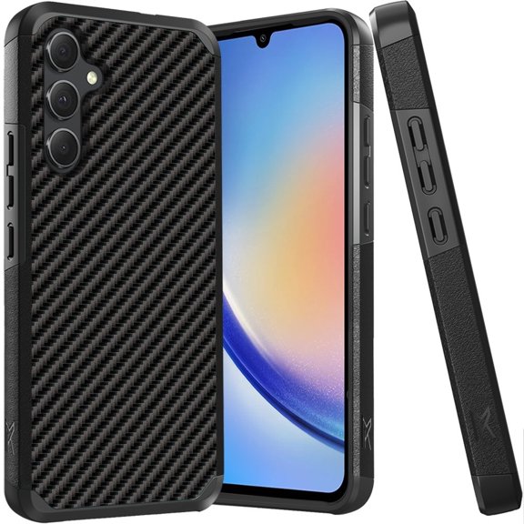 For Samsung Galaxy A35 5G Fashion Graphic Design Pattern Hard PC TPU 2in1 Tough Strong Hybrid Shockproof Armor Frame Cover ,Xpm Phone Case [ Carbon Fiber Black ]