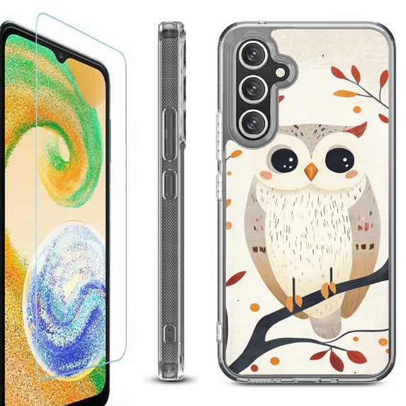 For Samsung Galaxy A35 5G Phone Case Cover, Shockproof Bumper Hybrid Case with Tempered Glass Screen Protector, by OneToughShield - Autumn Owl