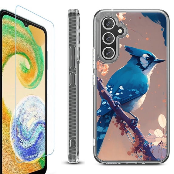 For Samsung Galaxy A35 5G Phone Case Cover, Shockproof Bumper Hybrid Case with Tempered Glass Screen Protector, by OneToughShield - Blue Jay