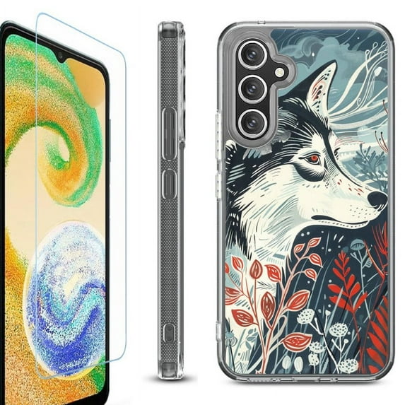 For Samsung Galaxy A35 5G Phone Case Cover, Shockproof Bumper Hybrid Case with Tempered Glass Screen Protector, by OneToughShield - Calm Husky