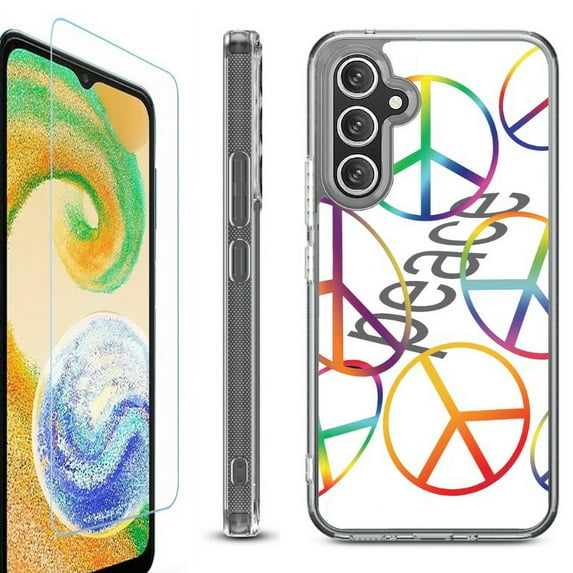 For Samsung Galaxy A35 5G Phone Case Cover, Shockproof Bumper Hybrid Case with Tempered Glass Screen Protector, by OneToughShield - Colorful Peace
