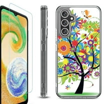 For Samsung Galaxy A35 5G Phone Case Cover, Shockproof Bumper Hybrid Case with Tempered Glass Screen Protector, by OneToughShield - Colorful Tree