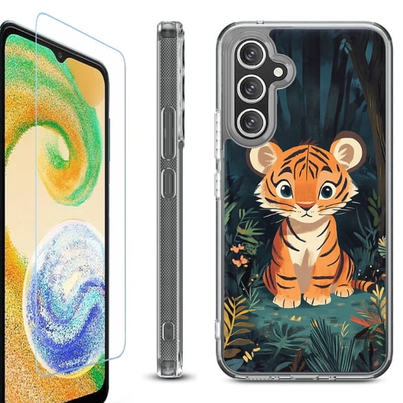 For Samsung Galaxy A35 5G Phone Case Cover, Shockproof Bumper Hybrid Case with Tempered Glass Screen Protector, by OneToughShield - Curious Tiger Cub