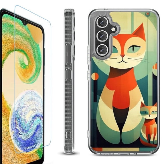 For Samsung Galaxy A35 5G Phone Case Cover, Shockproof Bumper Hybrid Case with Tempered Glass Screen Protector, by OneToughShield - Cute Cats