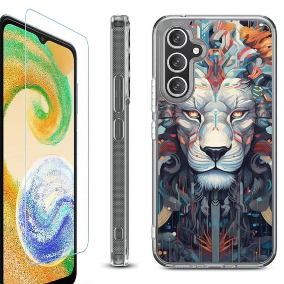 For Samsung Galaxy A35 5G Phone Case Cover, Shockproof Bumper Hybrid Case with Tempered Glass Screen Protector, by OneToughShield - Cyberpunk Lion