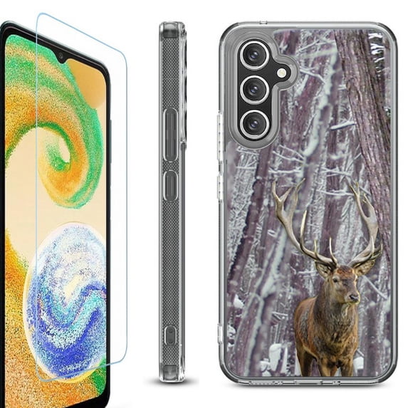For Samsung Galaxy A35 5G Phone Case Cover, Shockproof Bumper Hybrid Case with Tempered Glass Screen Protector, by OneToughShield - Deer/Snow/Camo