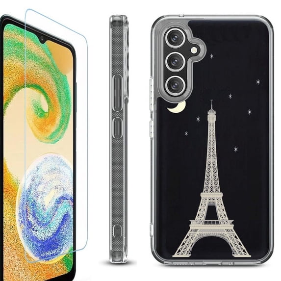For Samsung Galaxy A35 5G Phone Case Cover, Shockproof Bumper Hybrid Case with Tempered Glass Screen Protector, by OneToughShield - Eiffel Tower Moon