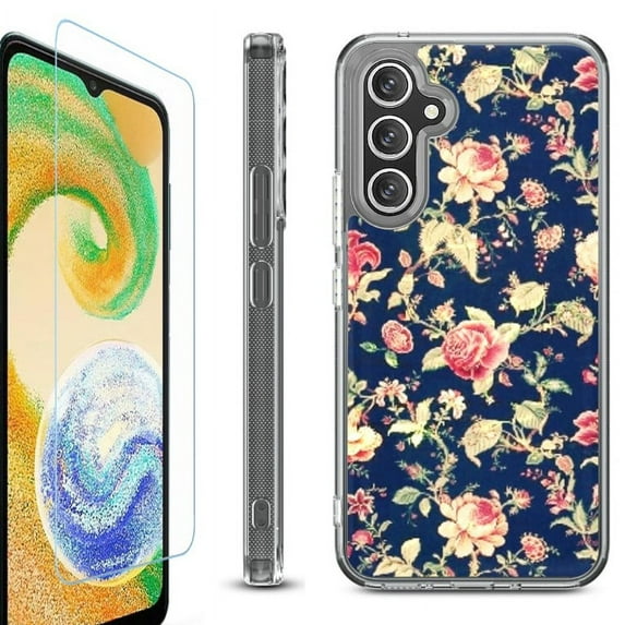 For Samsung Galaxy A35 5G Phone Case Cover, Shockproof Bumper Hybrid Case with Tempered Glass Screen Protector, by OneToughShield - Floral Garden